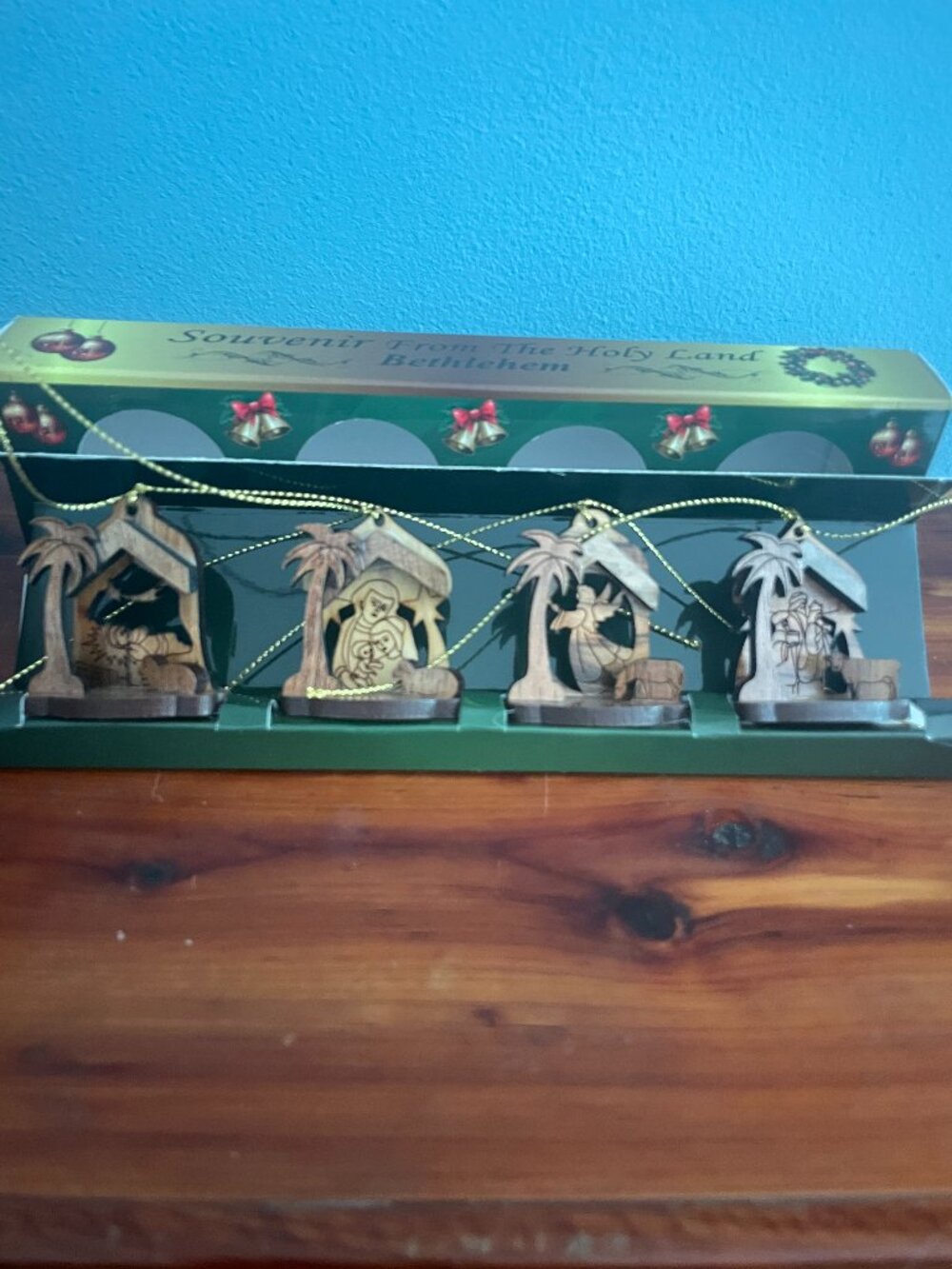 Nativity Christmas Ornaments Olive Wood Set of 4 NEW Bethlehem